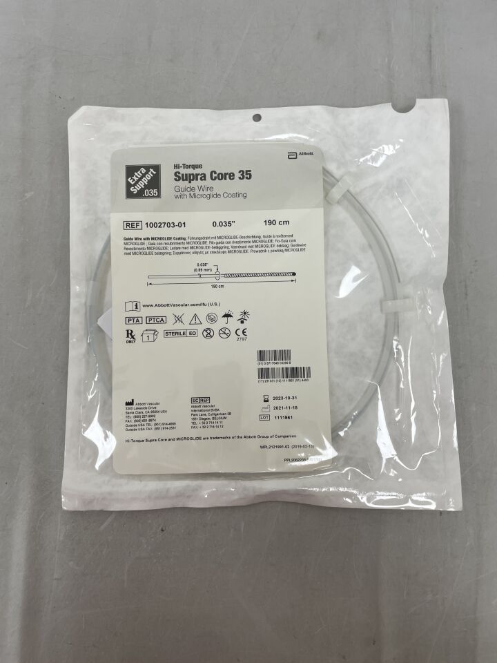 1002703-01 - ABBOTT - Hi-Torque Supra Core 35, Guide Wire with Microglide Coating, Extra Support, 0.035" x 190cm, (EA) - ( Expiry Date: 2023-10-31 )