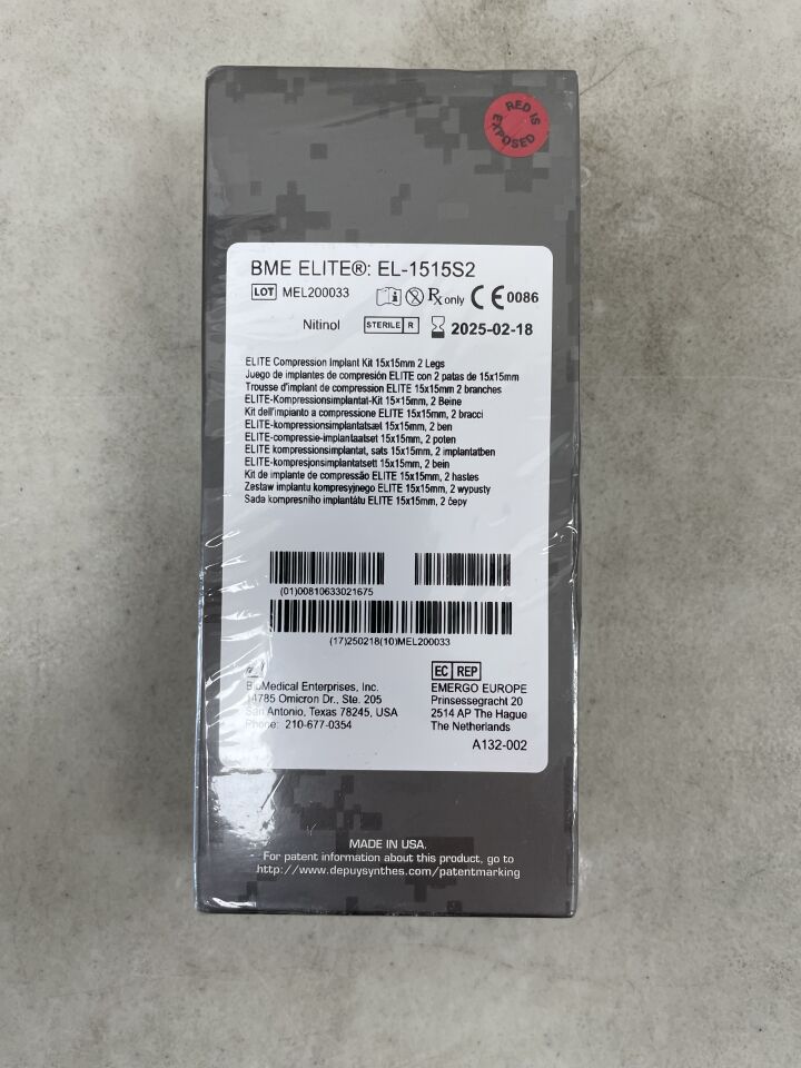 EL-1515S2 - BIOMEDICAL - Elite Compression Implant Kit 15 x 15mm 2Legs, (BX/1) - ( Expiry Date: 2025-02-18 )