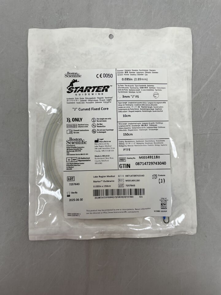 49118 - BOSTON SCIENTIFIC - Starter Guidewire - J Curved Fixed Core - .035" x 150cm, (EA) - ( Expiry Date: 2025-06-30 )