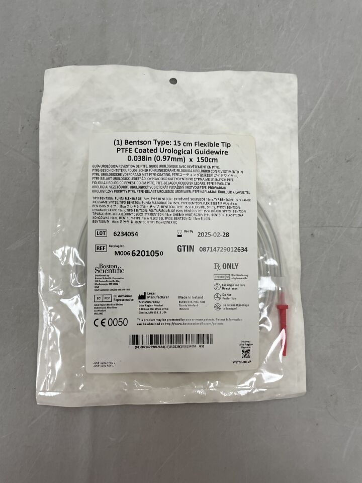 620105 - BOSTON SCIENTIFIC - PTFE Coated Urological Guidewire - Flexible Tip - .038" x 150cm -, (EA) - ( Expiry Date: 2025-02-28 )
