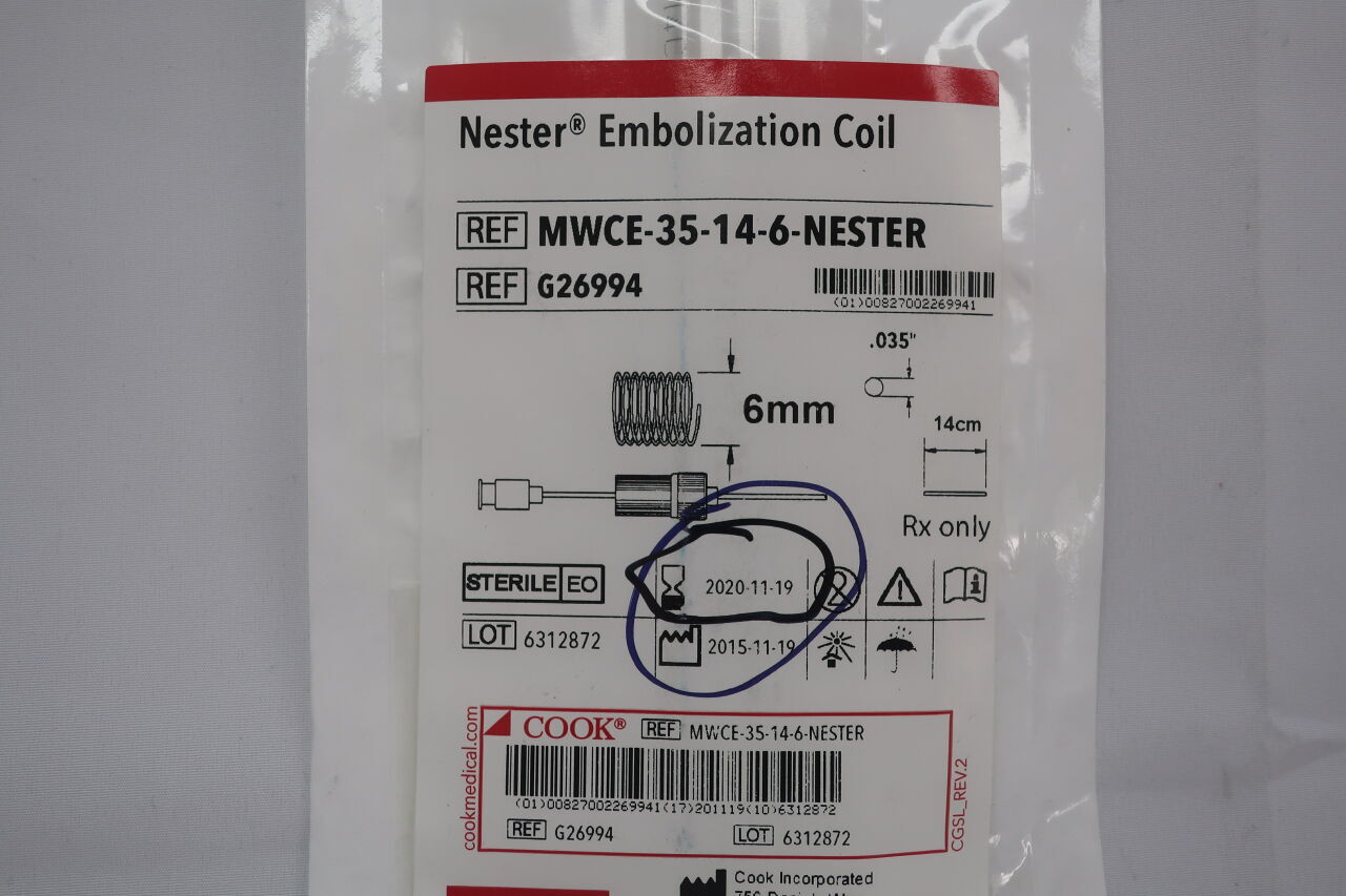 G26994 - COOK - Nester Embolization Coil  6mm x .035" x 14cm, (EA) - ( Expiry Date: 2023-11-29 )