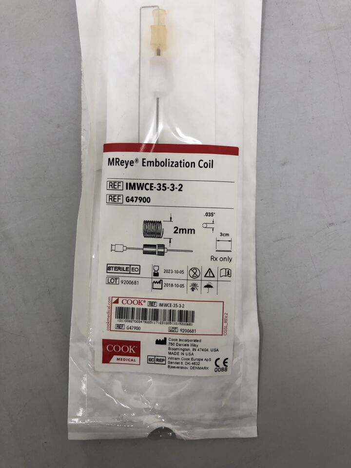 G47900 - COOK - MReye Embolization Coil, 3cm length x 2mm dia., 0.035", (EA) - ( Expiry Date: 2025-03-27 )