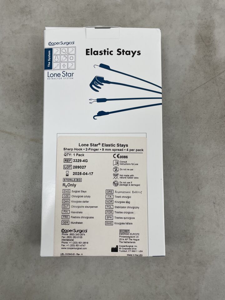 3329-4G - COOPER SURGICAL - Lone Star Elastic Stays, Sharp Hook, 2-Finger, 9mm Spread (4 per pack), (BX/1) - ( Expiry Date: 2025-04-17 )