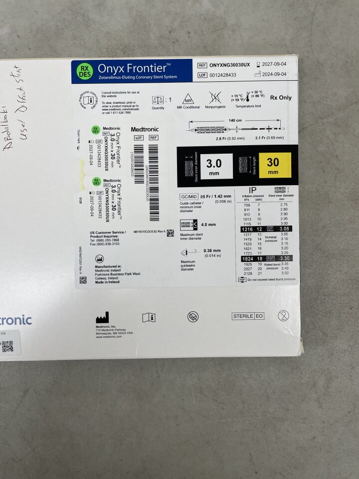 ONYXNG30030UX  -  MEDTRONIC  -  Onyx Frontier RX Drug-Eluting Coronary Stent System (DES) 3.0mm x 30mm , ( BX/1 )  -  ( Expiry Date : 2027-09-04 )