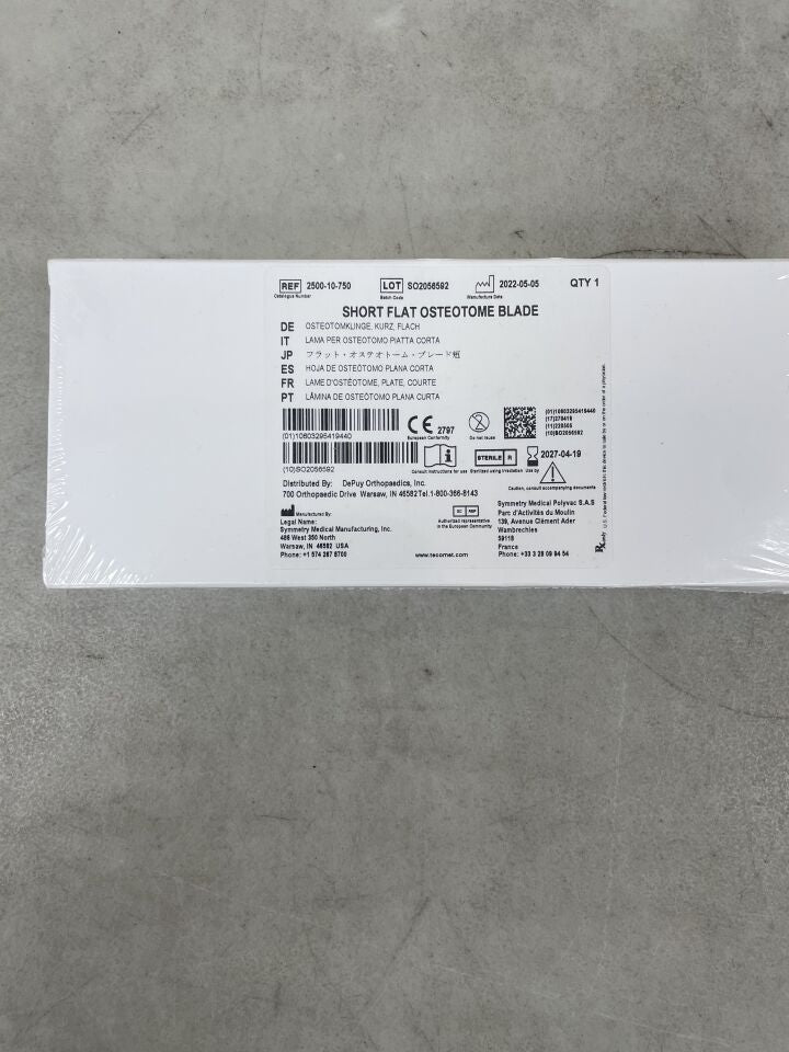2500-10-750  -  SYMMETRY MEDICAL  -  Short Flat Osteotome Blade , ( BX/1 )  -  ( Expiry Date : 2027-04-19 )