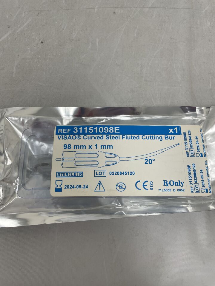 31151098E - MEDTRONIC - Visao Stainless Steel X-Long Round Curved Fluted Cochleostomy Burr, 1.5 x 98mm, (EA) - ( Expiry Date: 2024-09-24 )