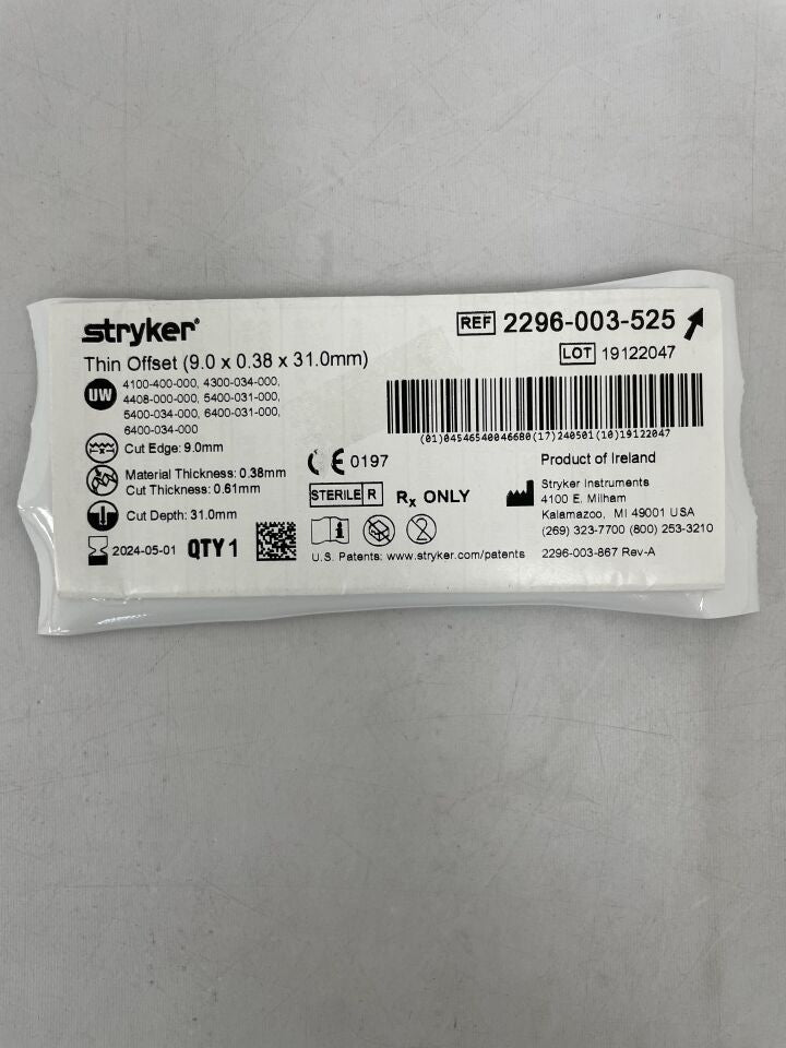 2296-003-525 - STRYKER - Aggressive Thin Offset Micro Blade, Long, Medium 13.8mm x 0.38mm x 25.5mm, (EA) - ( Expiry Date: 2025-02-01 )