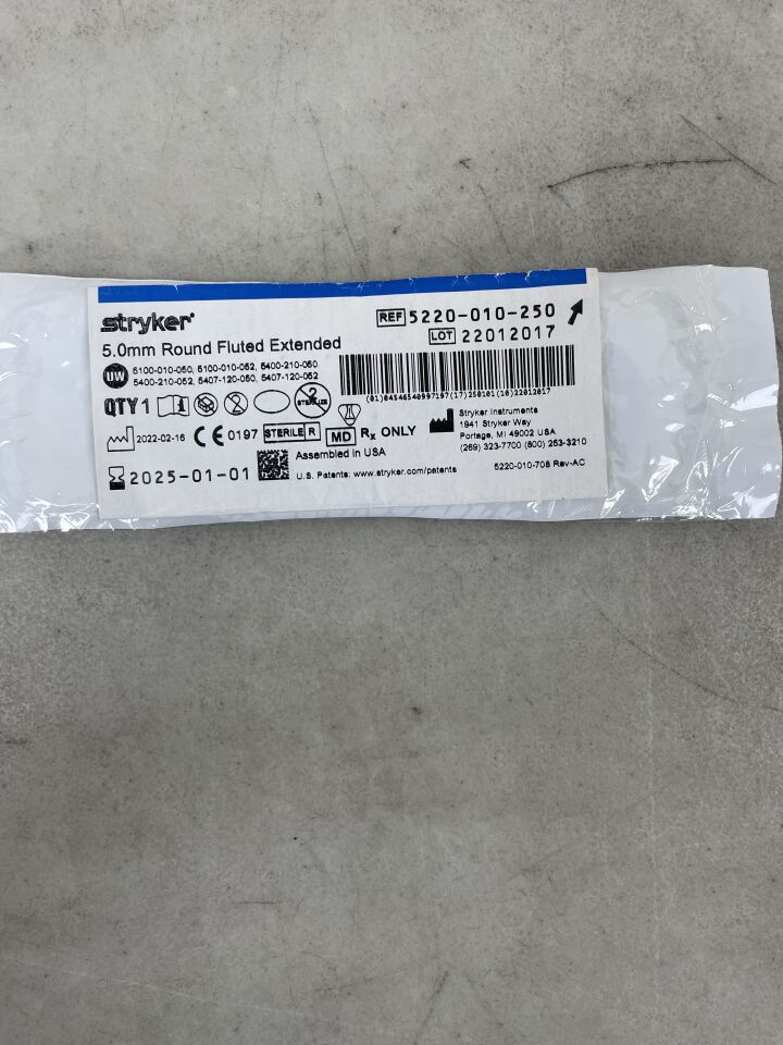 5220-010-250 - STRYKER - 5.0mm Round Fluted Extended, (EA) - ( Expiry Date: 2025-01-01 )