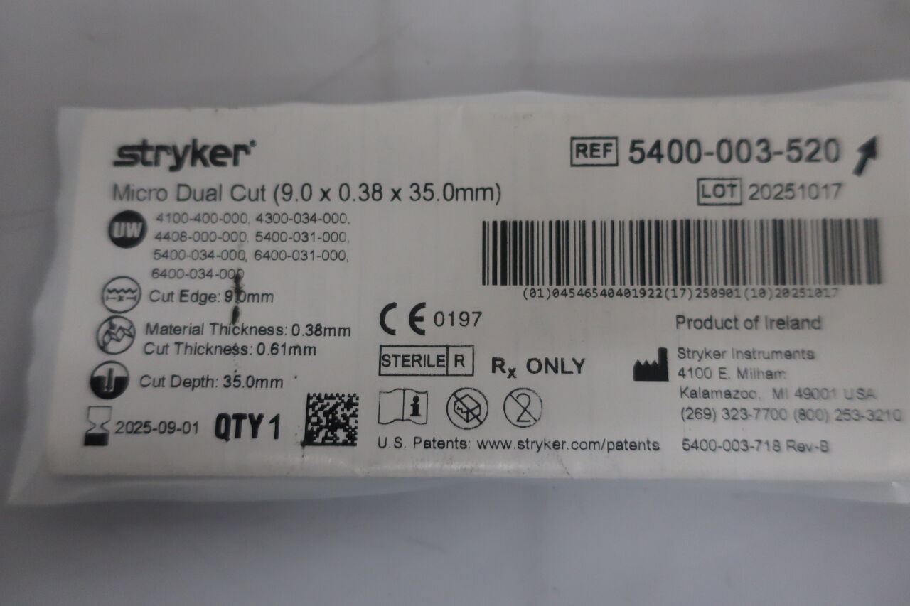 5400-003-520 - STRYKER - Micro Dual-Cut Sagittal Saw Blade, Long Medium, 35 L x 9 m, (EA) - ( Expiry Date: 2025-09-01 )