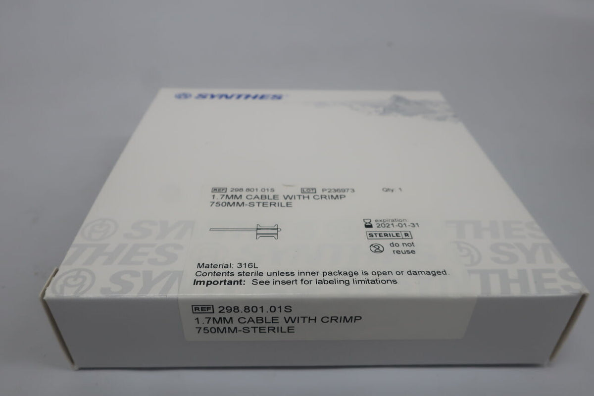 298.801.01S - SYNTHES - 1.7mm cable with crimp, 750mm, (BX/1)