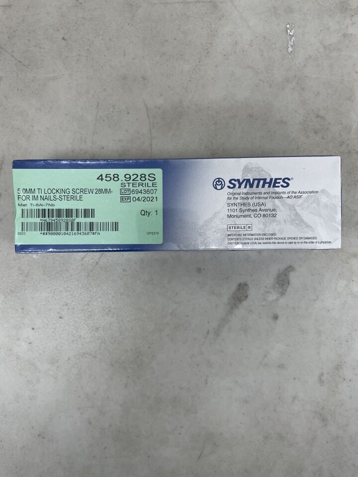 458.928S - SYNTHES - 5.0mm ti locking screw 28mm- for im nails, (BX/1) - ( Expiry Date: 2021-04-01 )