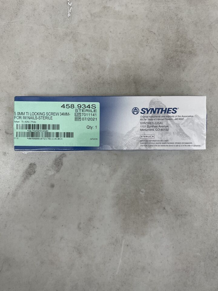 458.934S - SYNTHES - 5.0mm ti locking screw 34mm- for im nails, (BX/1) - ( Expiry Date: 2021-07-01 )