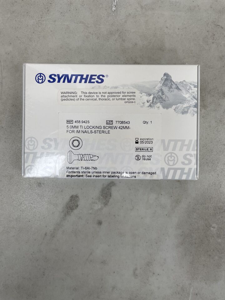 458.942S - SYNTHES - 5.0mm ti locking screw 42mm- for im nails, (BX/1) - ( Expiry Date: 2023-05-31 )