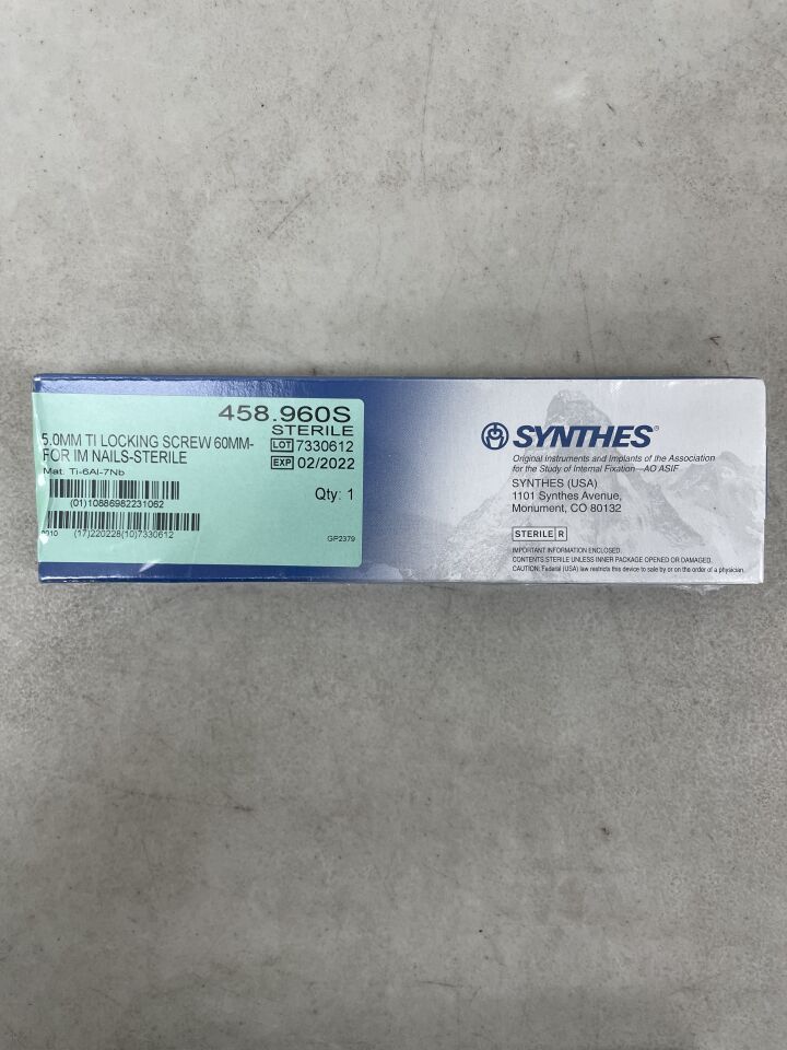458.960S - SYNTHES - 5.0mm ti locking screw 60mm- for im nails, (BX/1) - ( Expiry Date: 2022-02-01 )