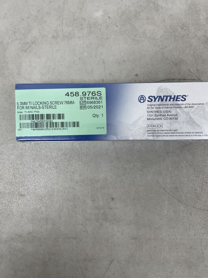 458.976S - SYNTHES - 5.0mm ti locking screw 76mm- for im nails, (BX/1) - ( Expiry Date: 2020-05-01 )