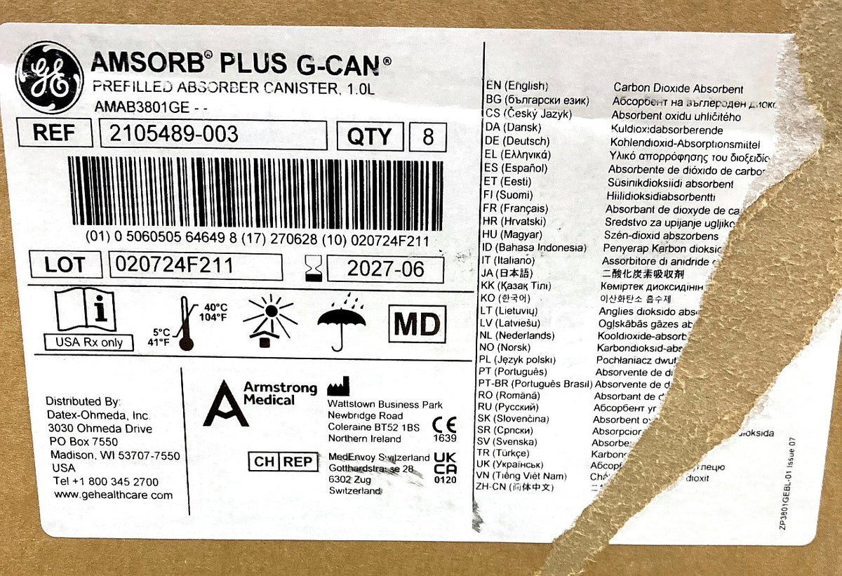 2105489-003 - ARMSTRONG MEDICAL - AMAB3801GE 2105489-003 AMSORB PLUS PREFILLED G-CAN 1.0L, (BX/8)