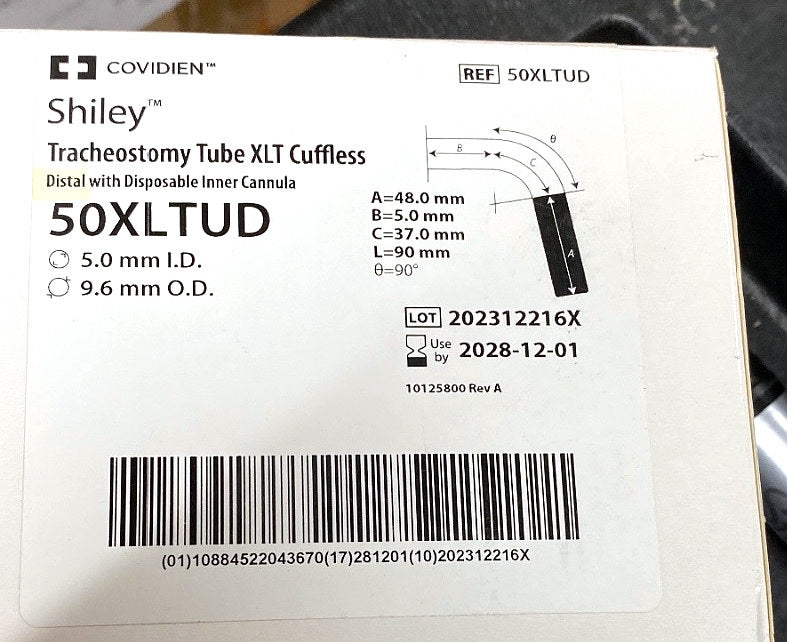 50XLTUD - COVIDIEN - Tracheostomy Tube XLT Cuffless,Distal with Disposable Inner Cannula, (BX/1)