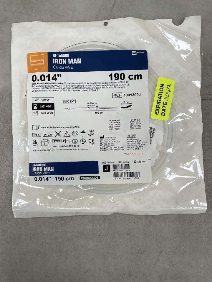 1001309J - ABBOTT - Hi-Torque Iron Man Guide Wire 0.014" x 190cm, J-Tip, (EA) - ( Expiry Date: 2023-08-31 )