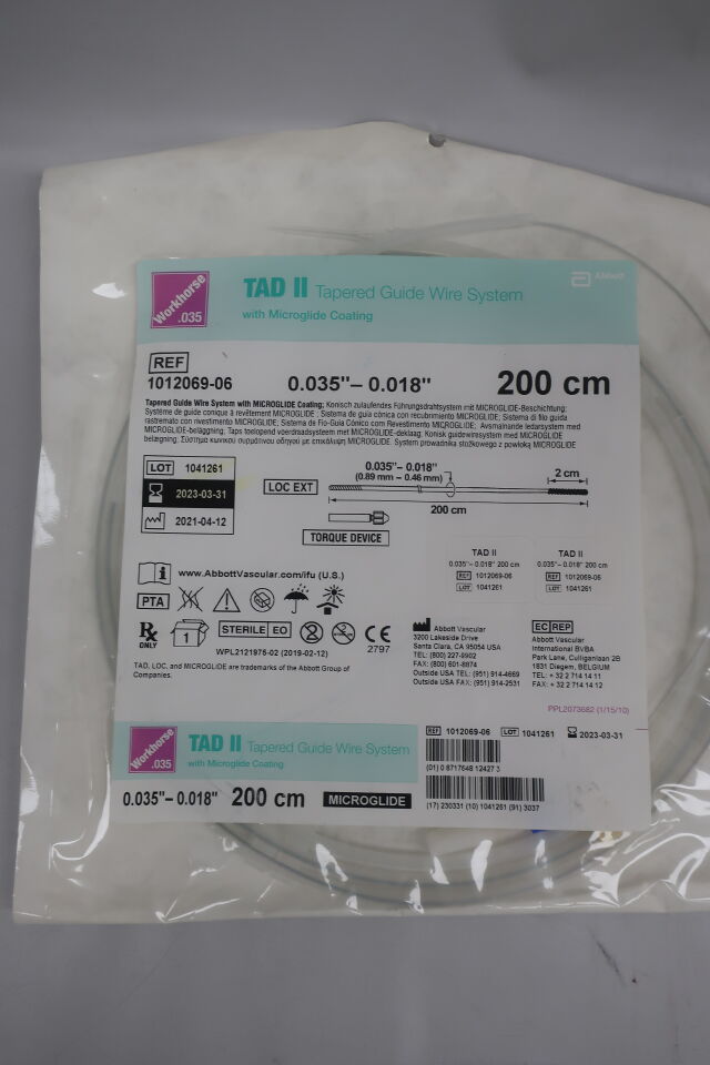 1012069-06 - ABBOTT - TAD II Tapered Guide Wire System with Microglide Coating .035 200 cm, (EA) - ( Expiry Date: 2025-05-31 )