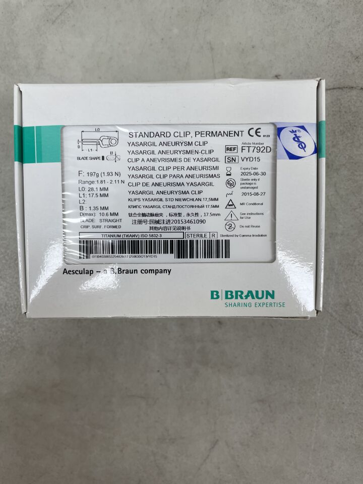 FT792D - B BRAUN - Aesculap Standard Clip, Permanent 211g x 17.5mm x 10.6mm, (BX/1) - ( Expiry Date: 2025-06-30 )