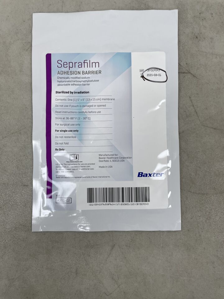 4301-02 - BAXTER - Genzyme Seprafilm Adhesion Barrier: 5" x 6", () - ( Expiry Date: 2025-08-01 )