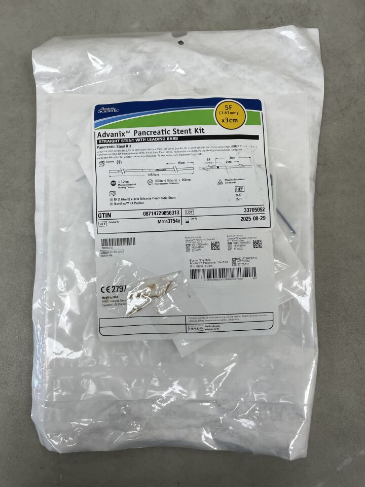 3754 - BOSTON SCIENTIFIC - Advanix Pancreatic Stent Straight w/ Leading Barb, 5F x 3cm, (EA) - ( Expiry Date: 2025-08-29 )