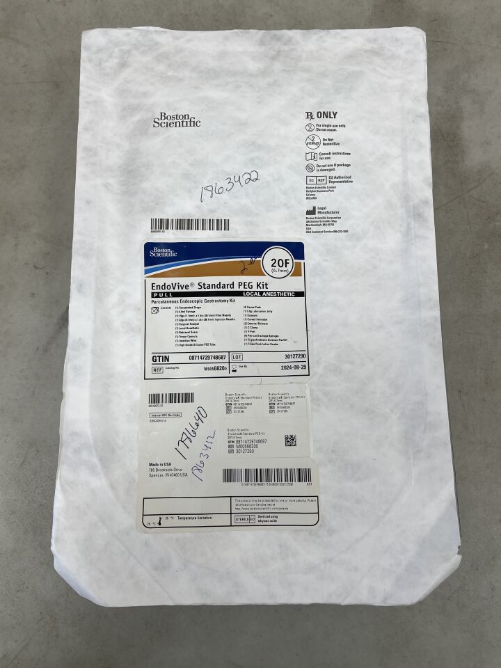 6820 - BOSTON SCIENTIFIC - EndoVive Standard PEG Kit (Percutaneous Endoscopic Gastrostomy) - 6820 - Pull - Local Anesthetic - 20Fr, (EA) - ( Expiry Date: 2024-08-29 )