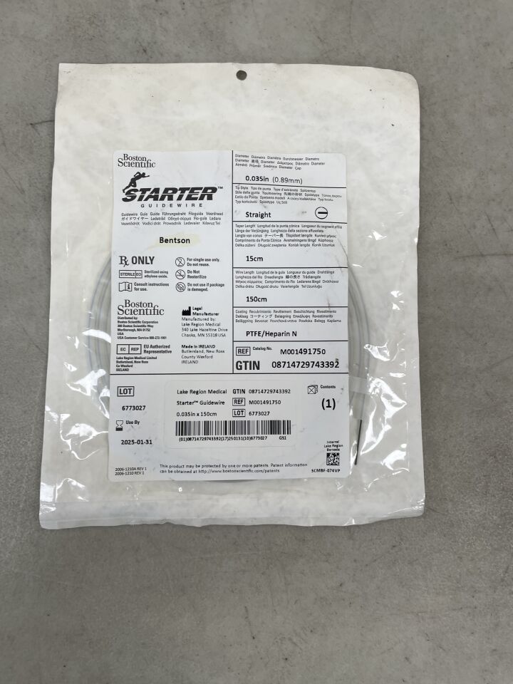 49175 - BOSTON SCIENTIFIC - Starter Guidewire - Bentson Straight - PTFE/Heparin N - .035" x 150cm, (EA) - ( Expiry Date: 2025-01-31 )