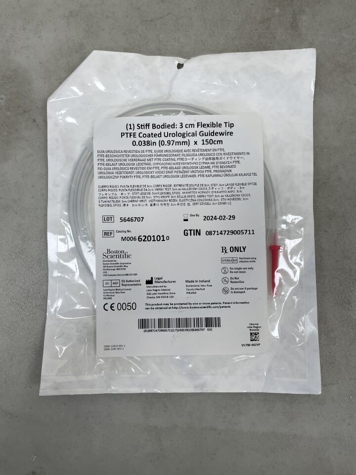 620101 - BOSTON SCIENTIFIC - PTFE Coated Urological Guidewire - Stiff Bodied, Flexible Tip - .038" x 150cm, (EA) - ( Expiry Date: 2024-02-29 )
