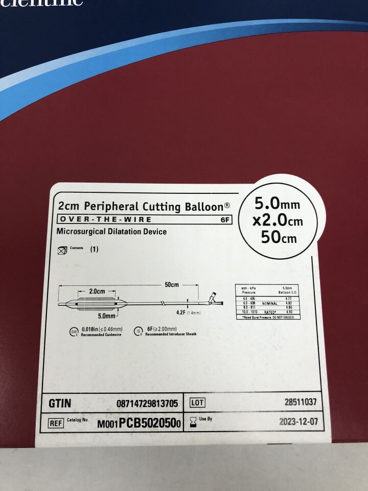 PCB502050 - BOSTON SCIENTIFIC - Peripheral Cutting Balloon Microsurgical Dilatation Device - OTW - 6.0mm x 2.0cm x 50cm, (BX/1) - ( Expiry Date: 2025-09-05 )
