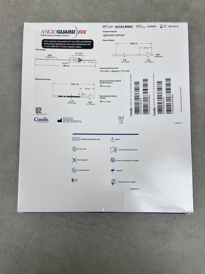 601814RMC - CORDIS - ANGIOGUARD RX Emboli Capture Guidewire System - Medium Support - 6.0mm x .014" x 180cm, (BX/1) - ( Expiry Date: 2025-05-31 )