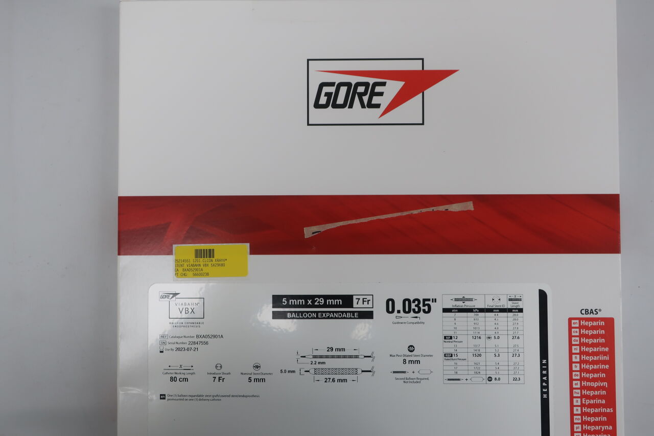 BXA052901A - GORE - viabahn vbx balloon expandable endoprosthesis 5mm x 29mm, 80cm, (BX/1) - ( Expiry Date: 2023-07-21 )