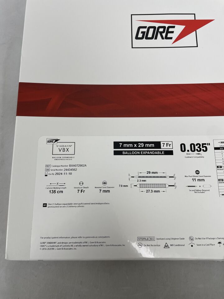 BXA072902A - GORE - Viabahn VBX Balloon Expandable Endoprosthesis 7mm x 29mm, 135cm, (BX/1) - ( Expiry Date: 2024-11-10 )