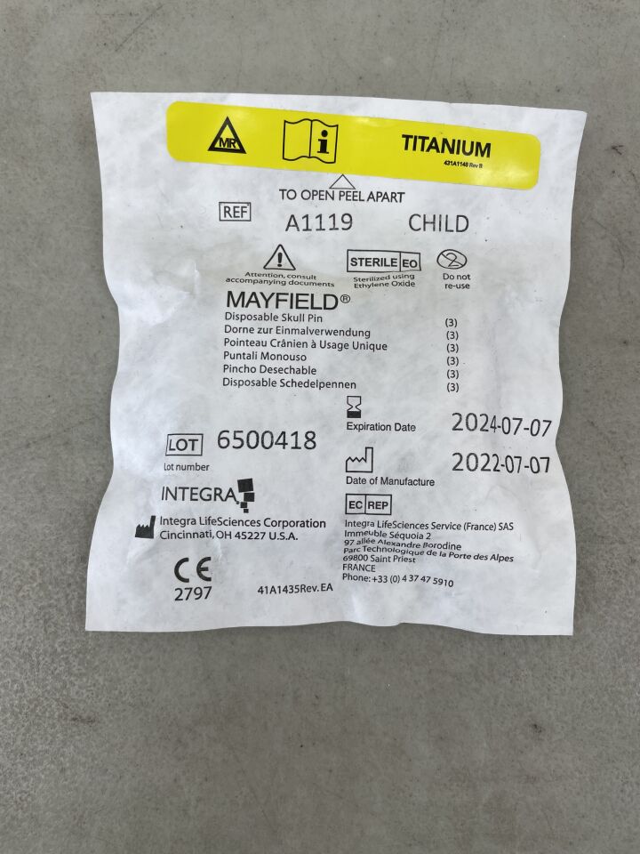 A1119 - INTEGRA - MAYFIELD Titanium Skull Pins, Child, (EA) - ( Expiry Date: 2024-07-07 )