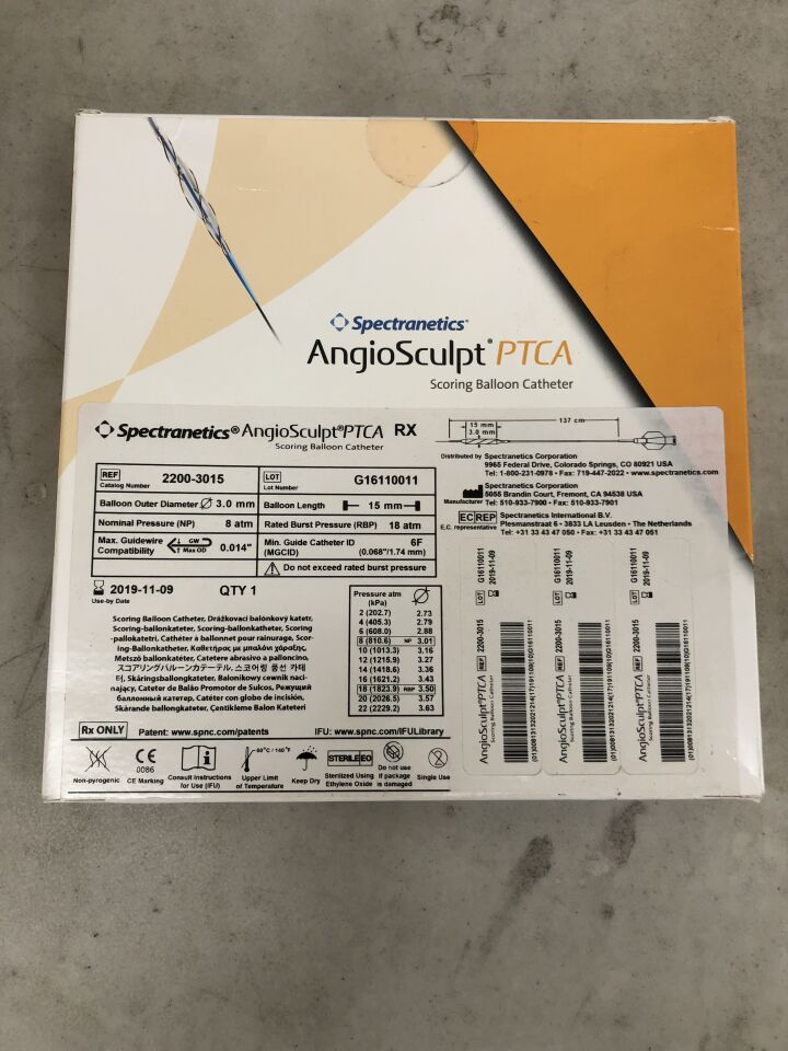 2200-3015 - SPECTRANETICS - AngioSculpt PTCA RX Scoring Balloon Catheter: 3.0mm x 15mm, 139cm, (EA) - ( Expiry Date: 2019-11-09 )