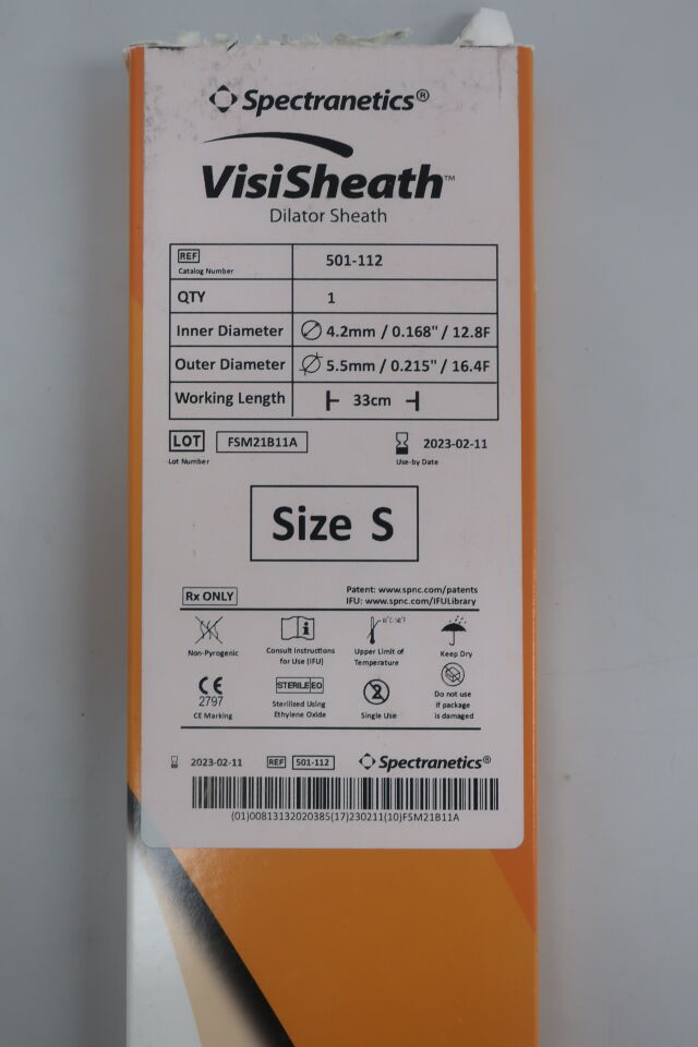 501-112 - SPECTRANETICS - VisiSheath Dilator Sheat, Size S, 4.2mm ID 5.5mm OD, 33cm length, (BX/1) - ( Expiry Date: 2023-12-04 )