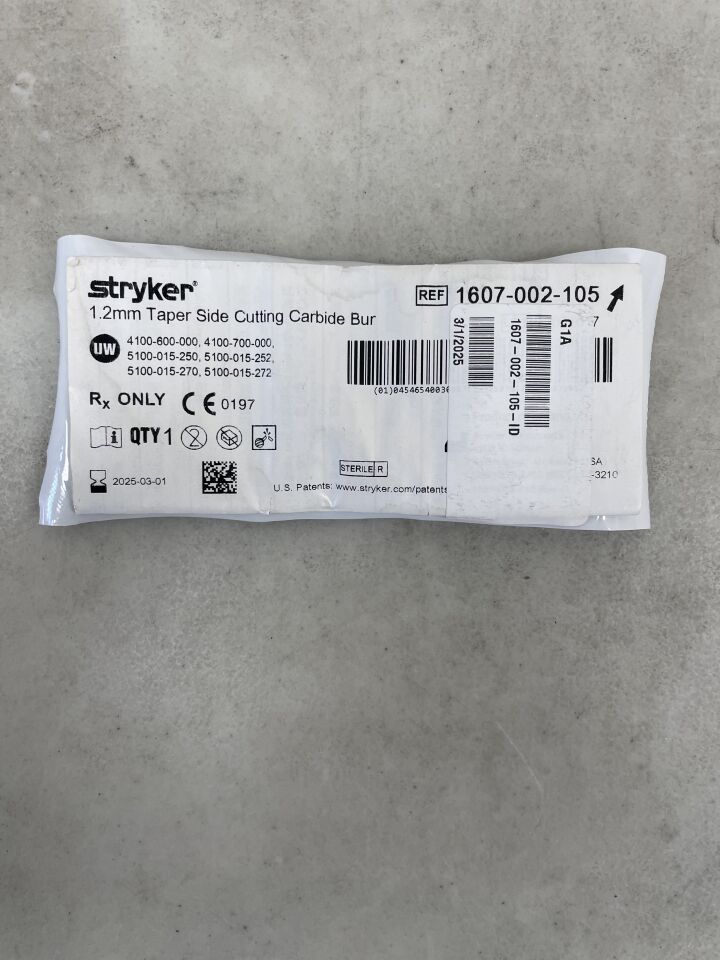 1607-002-105 - STRYKER - Taper Side Cutting Carbide Bur, 1.2mm , (EA) - ( Expiry Date: 2025-03-01 )