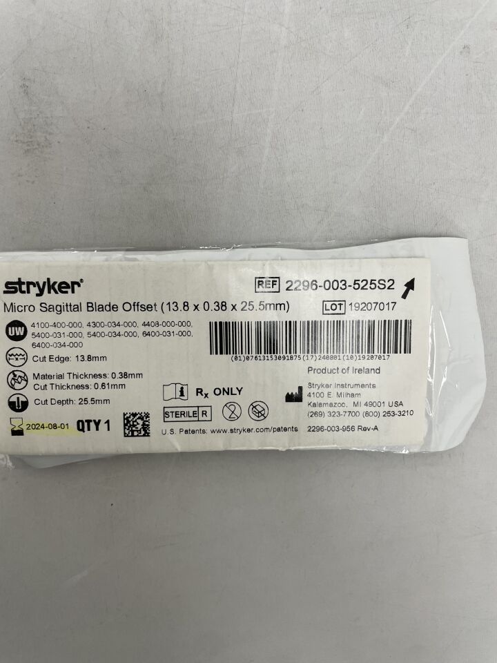 2296-003-525S2 - STRYKER - Aggressive Thin Offset Micro Blade, Long, Medium 13.8mm x 0.38mm x 25.5mm, (EA) - ( Expiry Date: 2025-02-01 )