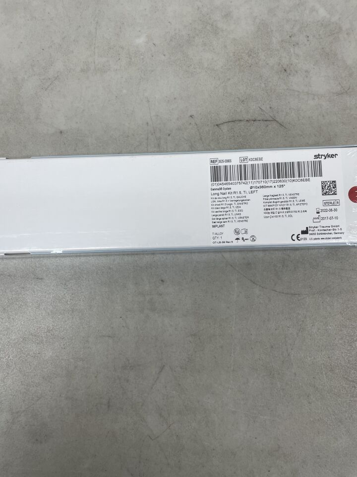 3525-0360S - STRYKER - Gamma3 System Long Nail Kit, R1.5, Ti, Left, 10 x 360mm x 125 Degree, (BX/1) - ( Expiry Date: 2022-06-30 )
