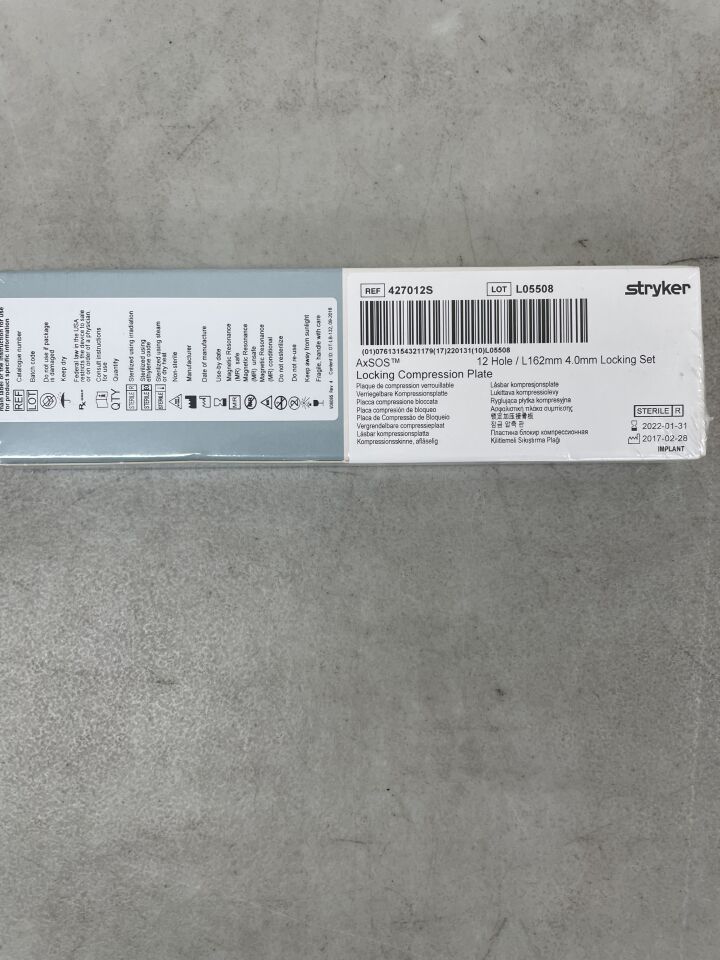 427012S - STRYKER - AxSOS Locking Compression Plate, 12 hole, 162mm, (BX/1) - ( Expiry Date: 2022-01-31 )