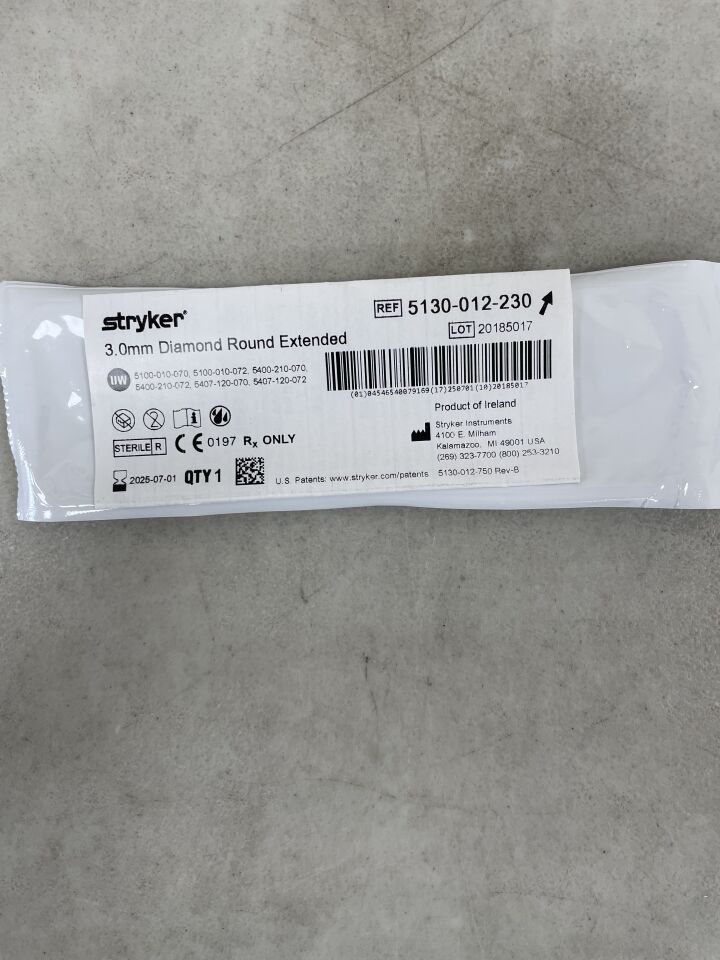 5130-012-230 - STRYKER - 3.0mm Round Extended Diamond Bur, Long, (EA) - ( Expiry Date: 2025-07-01 )