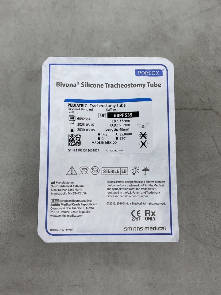 60PFS35 - SMITHS MEDICAL - Portex Bivona 氣管切開套管 FlexTend V 型頸法蘭 5.3 號 無袖套 兒科，（EA）-（有效期至：2030-03-06）