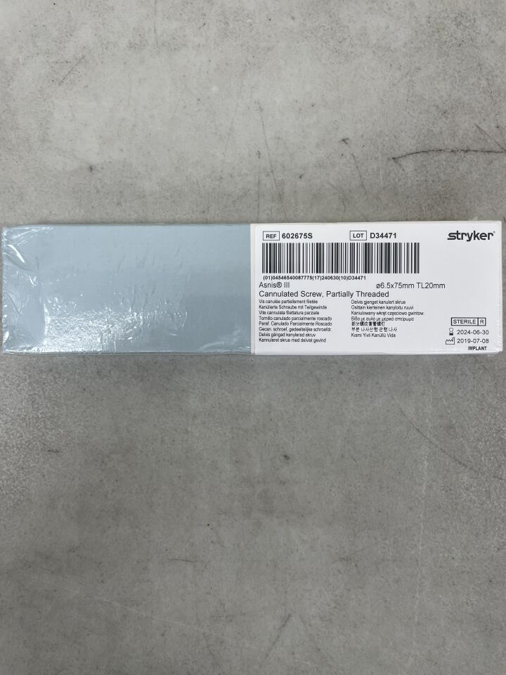 602675S - STRYKER - Asnis III Cannulated Screw, Partially Threaded, 6.5 x 75mm, (BX/1) - ( Expiry Date: 2024-06-30 )