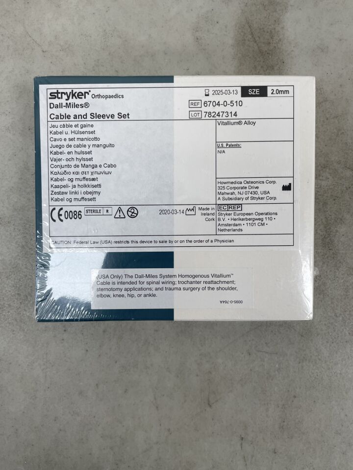6704-0-510 - STRYKER - Dall-Miles 2.0mm Vitallium Cable/Sleeve Set, (BX/1) - ( Expiry Date: 2025-03-13 )