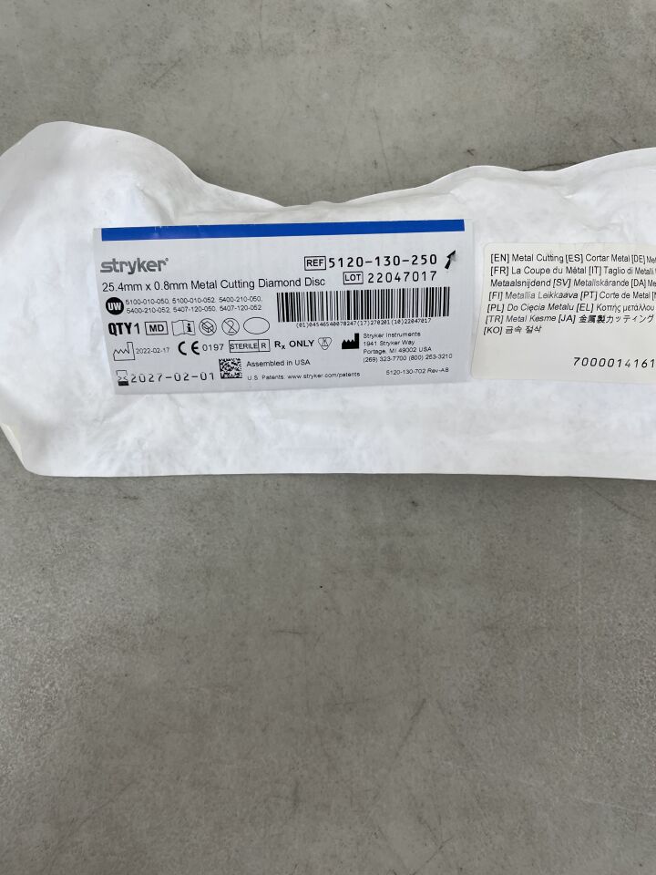 5120-130-250  -  STRYKER  -  Diamond Disc Burr, 25.4 mm Head Diameter , ( EA )  -  ( Expiry Date : 2027-02-01 )
