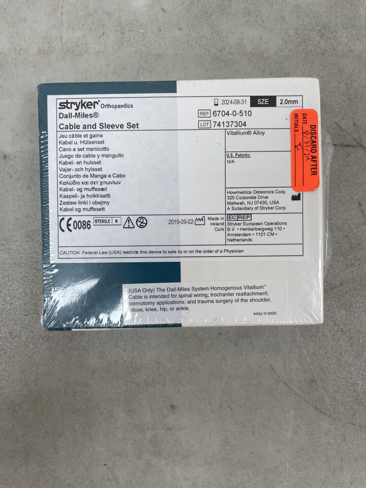 6704-0-510 - STRYKER - Vitallium Cable/Sleeve Set, 2 mm Size, (BX/1) - ( Expiry Date: 2024-08-31 )