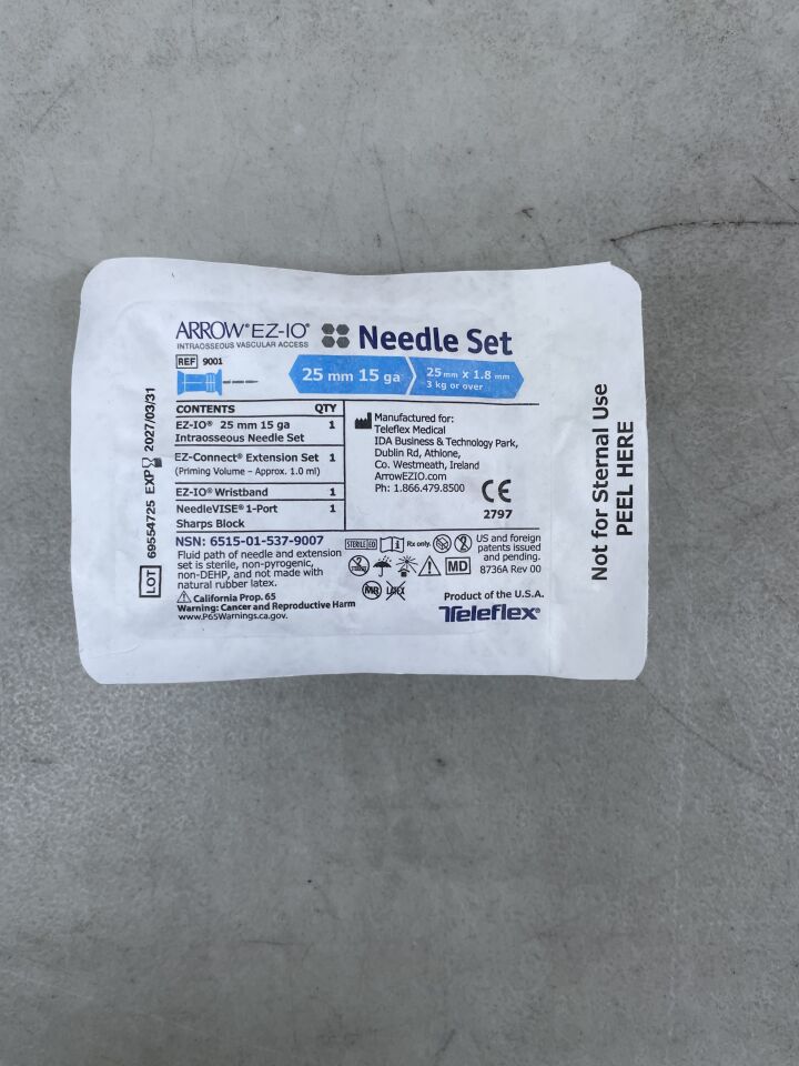 9001 - TELEFLEX - Arrow EZ-IO 針頭 + 穩定器套裝 25mm x 15G，（EA）-（有效期至：2027-03-31）