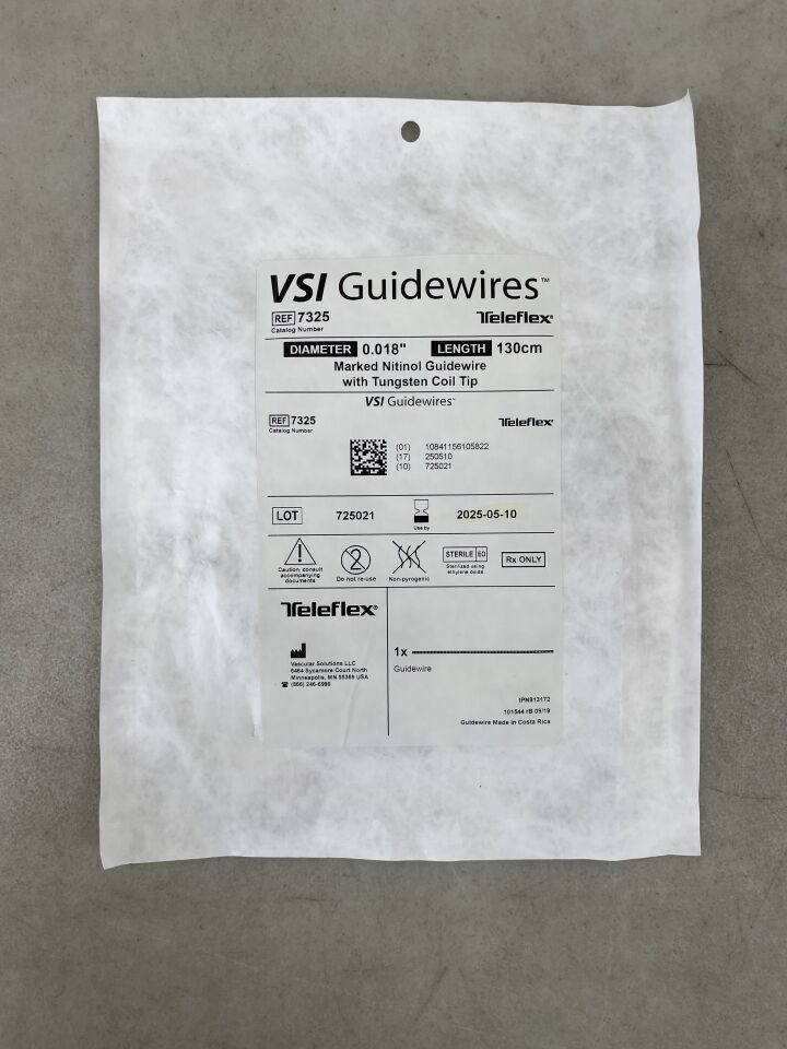7325 - TELEFLEX - VSI Guidewire, Nitinol Mandrel, Tungsten Soft Tip 0.018" x 130cm, Marked, (EA) - ( Expiry Date: 2025-05-10 )