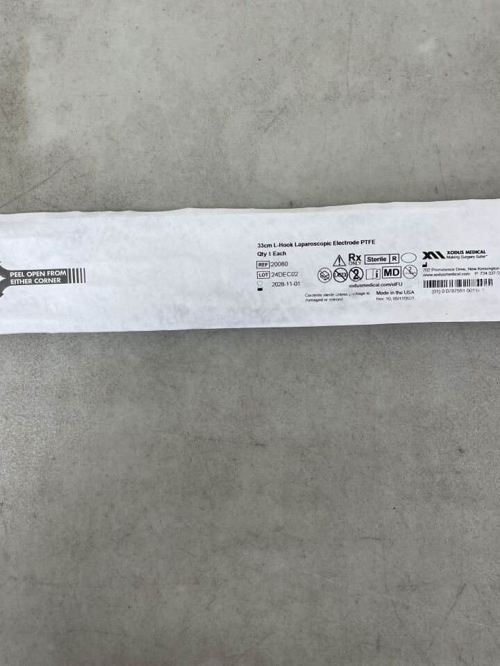 20080  -  XODUS MEDICAL  -  L-Hook Laparoscopic Electrode PTFE, 33cm , ( EA )  -  ( Expiry Date : 2028-11-01 )