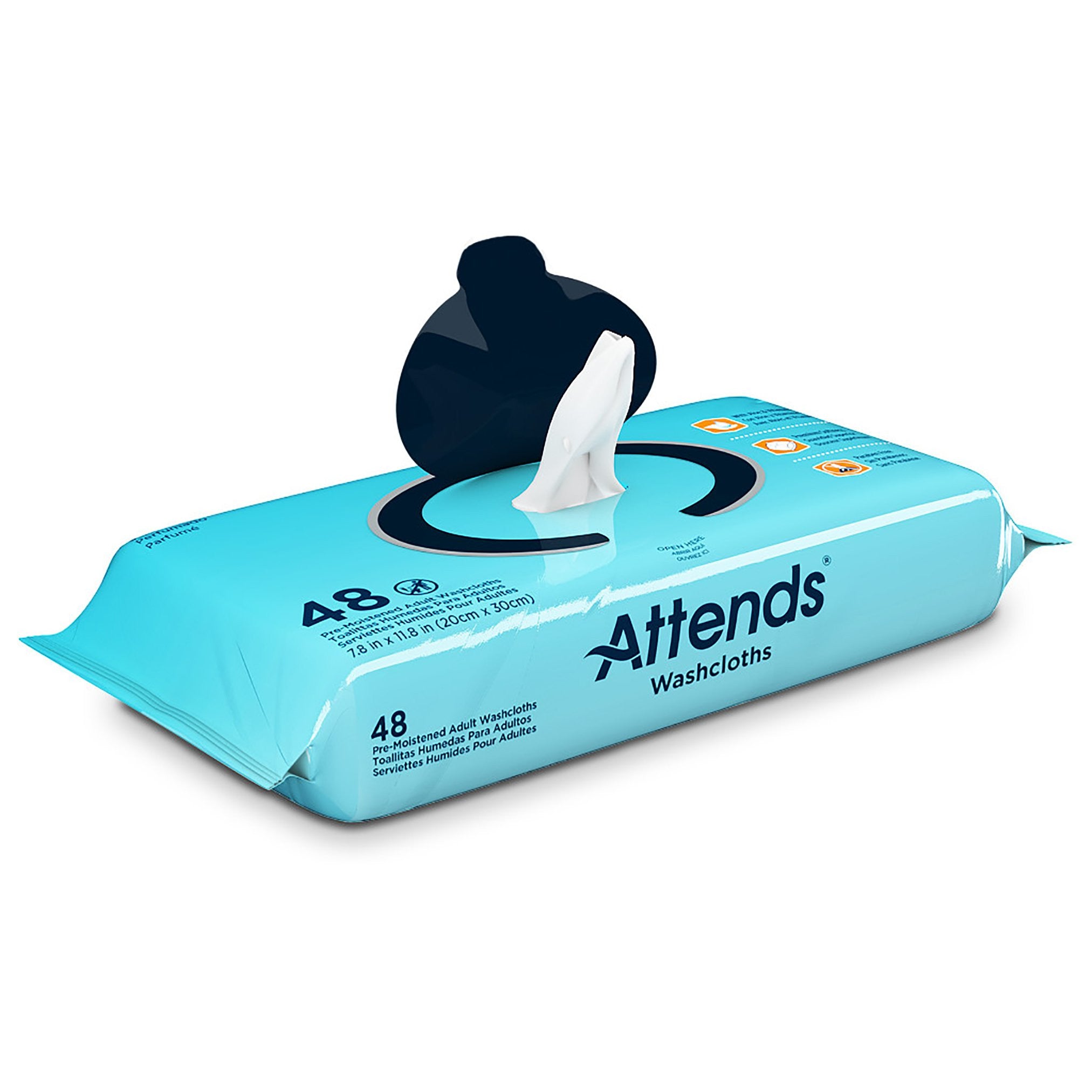 541996 - Attends - Attends Washcloths with Aloe and Vitamin E, Size 7.8 x 11.8, Bag of 1, (BG)